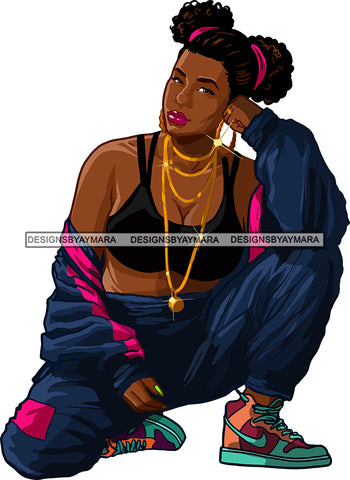 Afro Black Woman Badass Goddess Urban Hustle Sexy Woman Hoop Earrings Necklace Pigtails Hair Style SVG Cutting Files For Silhouette Cricut