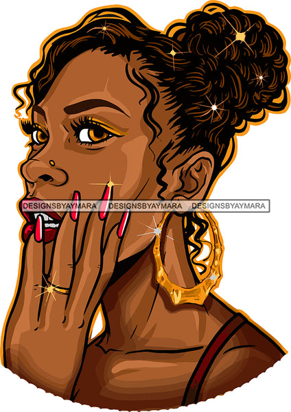 Afro Black Woman Badass Goddess Hustle Sexy Woman Hoop Earrings Necklace Up Do Hair Style SVG Cutting Files For Silhouette Cricut