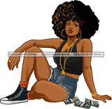 Afro Black Woman Badass Goddess Money Hustle Sexy Woman Sunglasses Hoop Earrings Necklace Afro Hair Style SVG Cutting Files For Silhouette Cricut