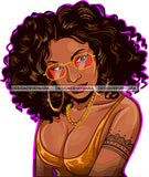 Afro Black Woman Badass Goddess Hustle Sexy Woman Sunglasses Hoop Earrings Necklace  Tattoo Curly Hair Style SVG Cutting Files For Silhouette Cricut