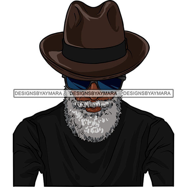 Sexy Old Black Man Bearded Sunglasses Classic Hat Fashion Style SVG JPG PNG Vector Clipart Cricut Silhouette Cut Cutting
