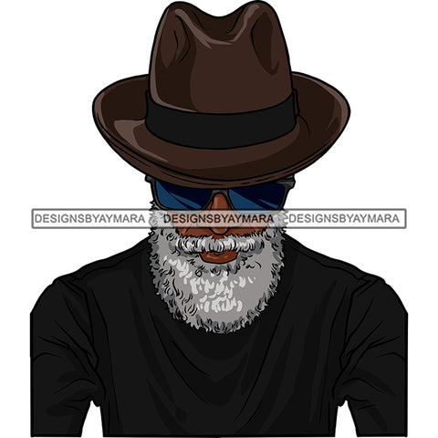 Sexy Old Black Man Bearded Sunglasses Classic Hat Fashion Style SVG JPG PNG Vector Clipart Cricut Silhouette Cut Cutting