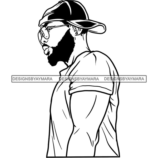 Sexy Black Man Profile Glasses Backward Baseball Cap Fashion Style B/W SVG JPG PNG Vector Clipart Cricut Silhouette Cut Cutting
