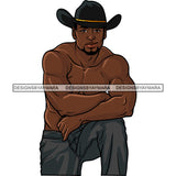 Sexy Black Man Smiling Shirtless Cowboy Hat Style Illustration SVG JPG PNG Vector Clipart Cricut Silhouette Cut Cutting