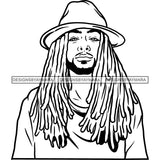 Sexy Black Man Fashion Model Confident Hat Style Long Dreadlocks Hairstyle B/W SVG JPG PNG Vector Clipart Cricut Silhouette Cut Cutting