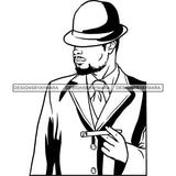 Sexy Black Man Holding Cigar Sophisticated Elegant Fashion Style B/W SVG JPG PNG Vector Clipart Cricut Silhouette Cut Cutting