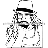 Sexy Black Man Glasses Hat Sleeveless T-Shirt Fashion Style Dreadlocks Hairstyle B/W SVG JPG PNG Vector Clipart Cricut Silhouette Cut Cutting