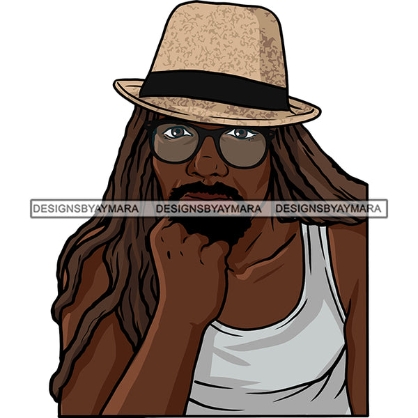 Sexy Black Man Glasses Hat Sleeveless T-Shirt Fashion Style Dreadlocks Hairstyle SVG JPG PNG Vector Clipart Cricut Silhouette Cut Cutting