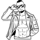 Sexy Black Man Fashion Model Open Shirt Sunglasses Fashion Style B/W SVG JPG PNG Vector Clipart Cricut Silhouette Cut Cutting