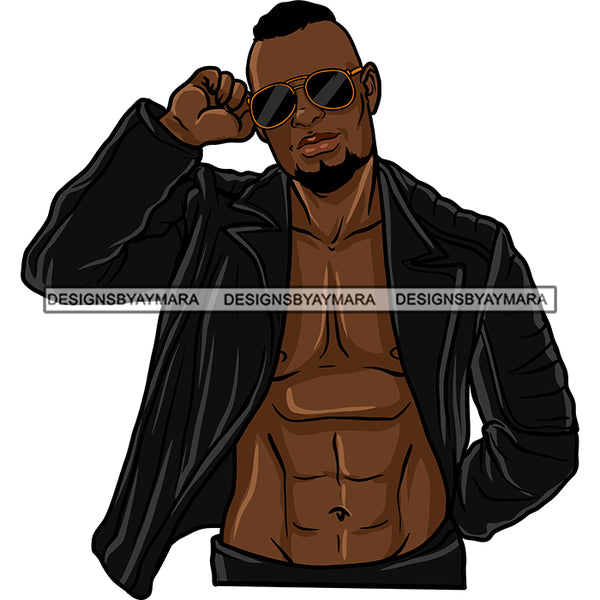 Sexy Black Man Fashion Model Open Shirt Sunglasses Fashion Style SVG JPG PNG Vector Clipart Cricut Silhouette Cut Cutting