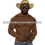 Sexy Black Man Fashion Model Shirtless Sunglasses Cowboy Hat Style Illustration SVG JPG PNG Vector Clipart Cricut Silhouette Cut Cutting