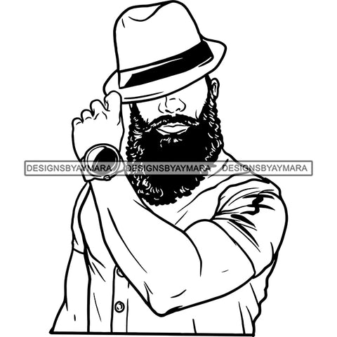 Attractive Man Bearded Beard Fresh Haircut Elegant Classy Hat Style SVG JPG PNG Vector Clipart Cricut Silhouette Cut Cutting