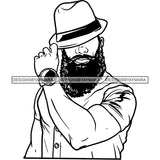 Sexy Black Man Attractive Bearded Earring Classic Hat Watch Fashion Style B/W SVG JPG PNG Vector Clipart Cricut Silhouette Cut Cutting