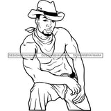 Sexy Black Man Fashion Model Shirtless Bandana Cowboy Hat Style B/W SVG JPG PNG Vector Clipart Cricut Silhouette Cut Cutting