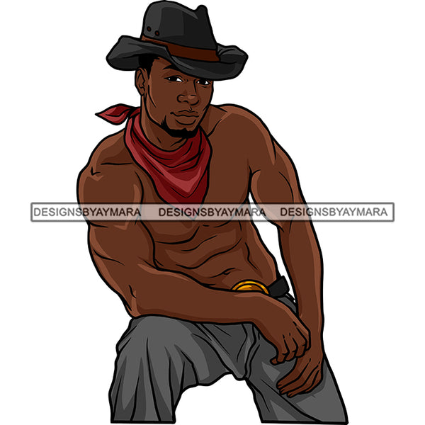 Sexy Black Man Fashion Model Shirtless Bandana Cowboy Hat Style SVG JPG PNG Vector Clipart Cricut Silhouette Cut Cutting