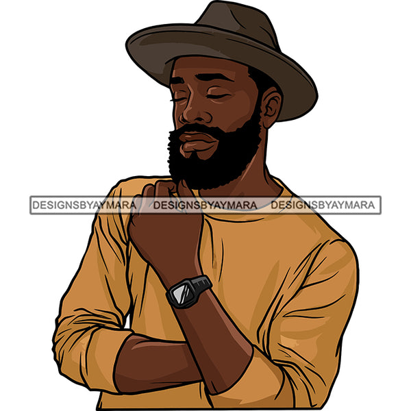 Sexy Black Man Confident Watch Hat Long Sleeve T-shirt Fashion Style SVG JPG PNG Vector Clipart Cricut Silhouette Cut Cutting