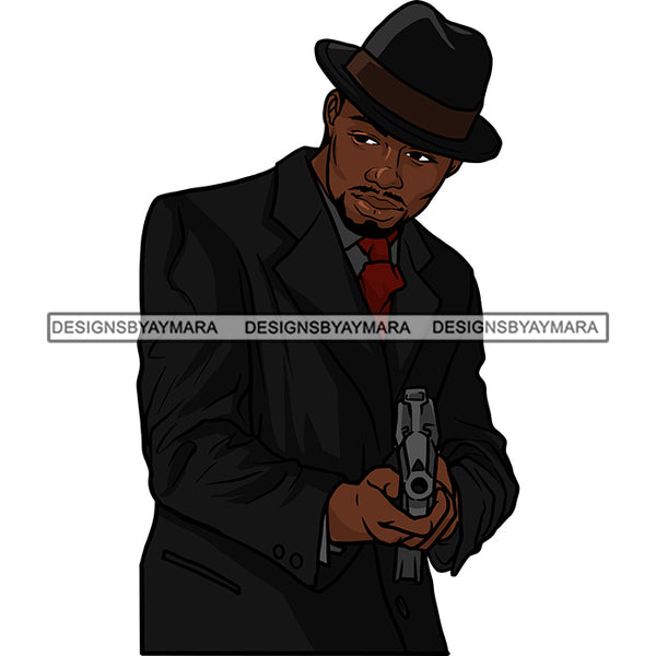 Sexy Black Man Holding Gun Elegant Gangster Hat Fashion Style SVG JPG PNG Vector Clipart Cricut Silhouette Cut Cutting
