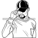 Sexy Black Man Confident Baseball Cap Long Sleeve T-Shirt Sportwear B/W SVG JPG PNG Vector Clipart Cricut Silhouette Cut Cutting