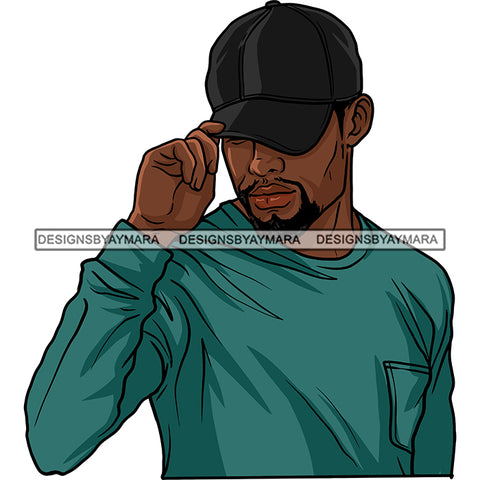 Attractive Black Man Bearded Beard Baseball Hat Fashion Style SVG JPG PNG Vector Clipart Cricut Silhouette Cut Cutting