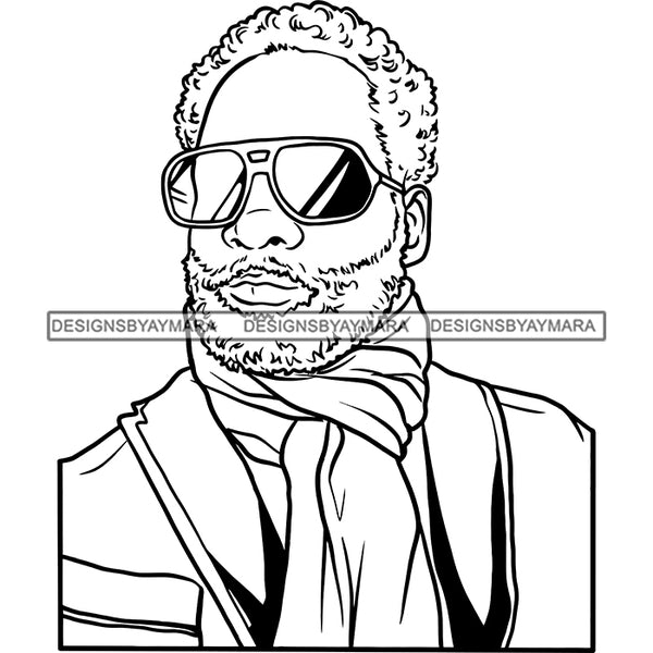 Sexy Black Man Confident Sunglasses Wearing Scarf Fashion Style B/W SVG JPG PNG Vector Clipart Cricut Silhouette Cut Cutting