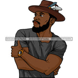 Sexy Black Man Fashion Model Confident Watch Feather Hat Fashion Style SVG JPG PNG Vector Clipart Cricut Silhouette Cut Cutting
