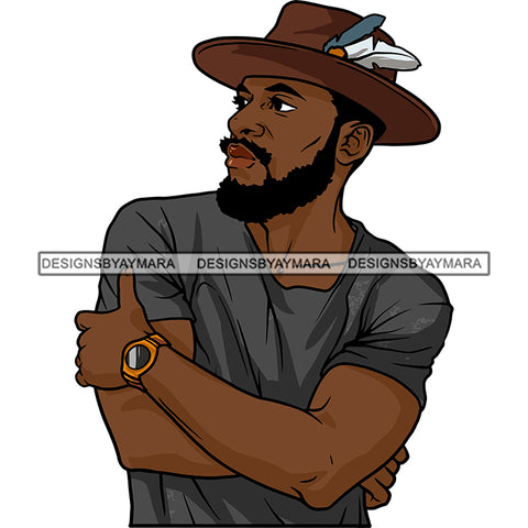 Sexy Black Man Fashion Model Confident Watch Feather Hat Fashion Style SVG JPG PNG Vector Clipart Cricut Silhouette Cut Cutting