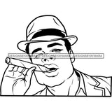 Sexy Black Man Portrait Smoking Cigar Classic Hat Fashion Style B/W SVG JPG PNG Vector Clipart Cricut Silhouette Cut Cutting