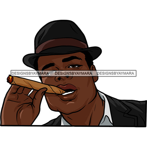 Attractive Black Man Smoking Cigar Dressing Elegant Fashion Classy Hat Style SVG JPG PNG Vector Clipart Cricut Silhouette Cut Cutting