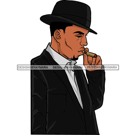 Attractive Man Smoking Cigar Dressing Elegant Fashion Hat Style SVG JPG PNG Vector Clipart Cricut Silhouette Cut Cutting