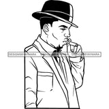 Sexy Black Man Profile Smoking Cigar Classic Hat Fashion Style B/W SVG JPG PNG Vector Clipart Cricut Silhouette Cut Cutting