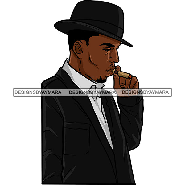 Sexy Black Man Profile Smoking Cigar Classic Hat Fashion Style SVG JPG PNG Vector Clipart Cricut Silhouette Cut Cutting