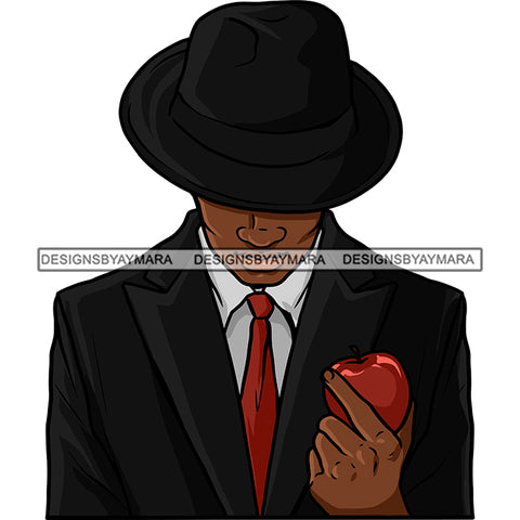 Attractive Black Man Holding Apple Classy Suit Hat Dressing Elegant Fashion Style SVG JPG PNG Vector Clipart Cricut Silhouette Cut Cutting