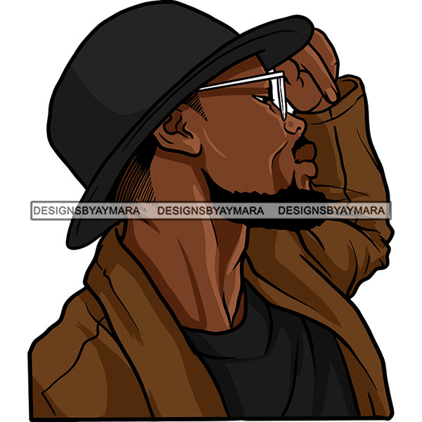 Attractive Black Man Bearded Beard Classy Hat Glasses Dressing Elegant Fashion Style SVG JPG PNG Vector Clipart Cricut Silhouette Cut Cutting