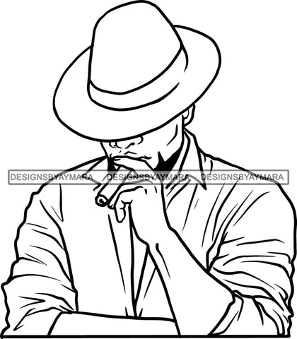 Attractive Man Smoking Cigar Bearded Beard Classy Hat Dressing Elegant Fashion Style SVG JPG PNG Vector Clipart Cricut Silhouette Cut Cutting