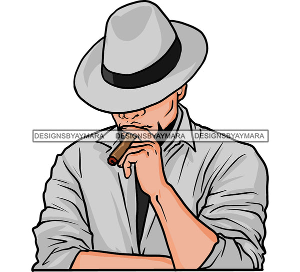 Afro Woman Smoking Marijuana Wearing Caucasian Hat Business Coat Hide Face African American Man Strong Man Vector Design Element White Background SVG JPG PNG Vector Clipart Cricut Silhouette Cut Cutting