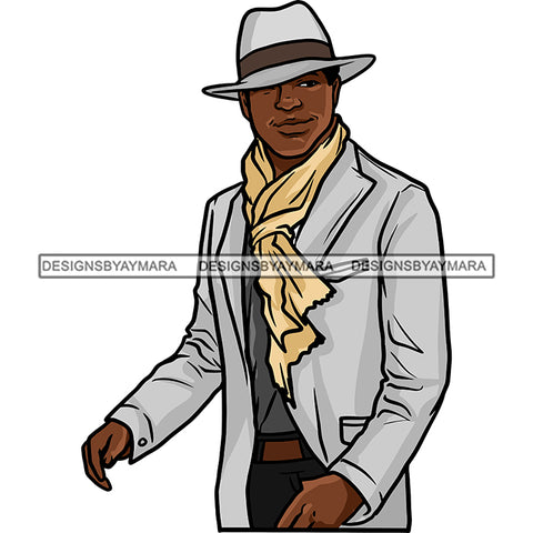 Sexy Black Man Smiling Confident Wearing Scarf Classic Hat Fashion Style SVG JPG PNG Vector Clipart Cricut Silhouette Cut Cutting