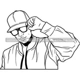 Sexy Black Man Sunglasses Baseball Cap Jacket Fashion Style B/W SVG JPG PNG Vector Clipart Cricut Silhouette Cut Cutting
