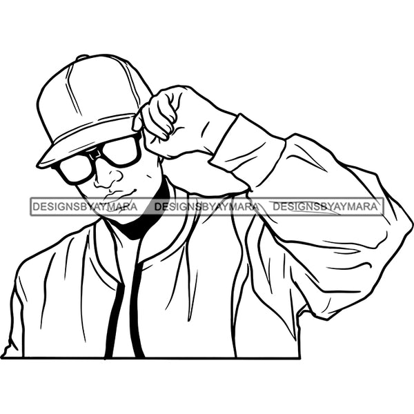 Sexy Black Man Sunglasses Baseball Cap Jacket Fashion Style B/W SVG JPG PNG Vector Clipart Cricut Silhouette Cut Cutting