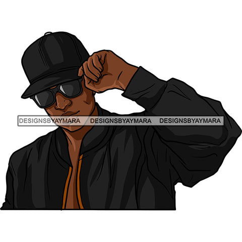 Attractive Black Man Fashion Glasses Baseball Hat Cap Style SVG JPG PNG Vector Clipart Cricut Silhouette Cut Cutting