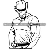 Attractive Cowboy Man Bearded Beard Barber Cowboy hat Strong Fashion Style SVG JPG PNG Vector Clipart Cricut Silhouette Cut Cutting