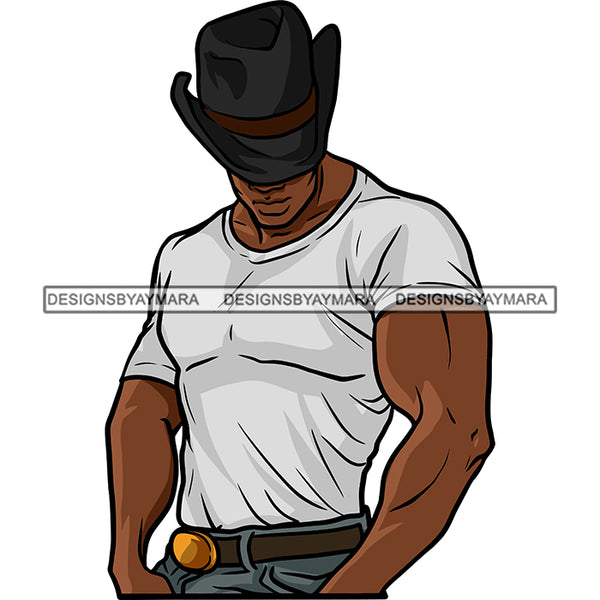 Attractive Cowboy Black Man Bearded Beard Barber Cowboy hat Strong Fashion Style SVG JPG PNG Vector Clipart Cricut Silhouette Cut Cutting