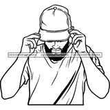 Sexy Black Man Baseball Cap Short Sleeve T-Shirt Fashion Style B/W SVG JPG PNG Vector Clipart Cricut Silhouette Cut Cutting