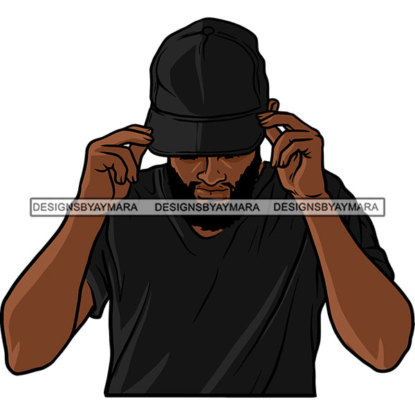 Attractive Black Man Bearded Beard Baseball Hat Summer Fashion Style SVG JPG PNG Vector Clipart Cricut Silhouette Cut Cutting