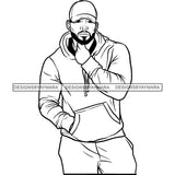 Sexy Black Man Fashion Model Baseball Cap Jacket Hoodie Fashion Style B/W SVG JPG PNG Vector Clipart Cricut Silhouette Cut Cutting