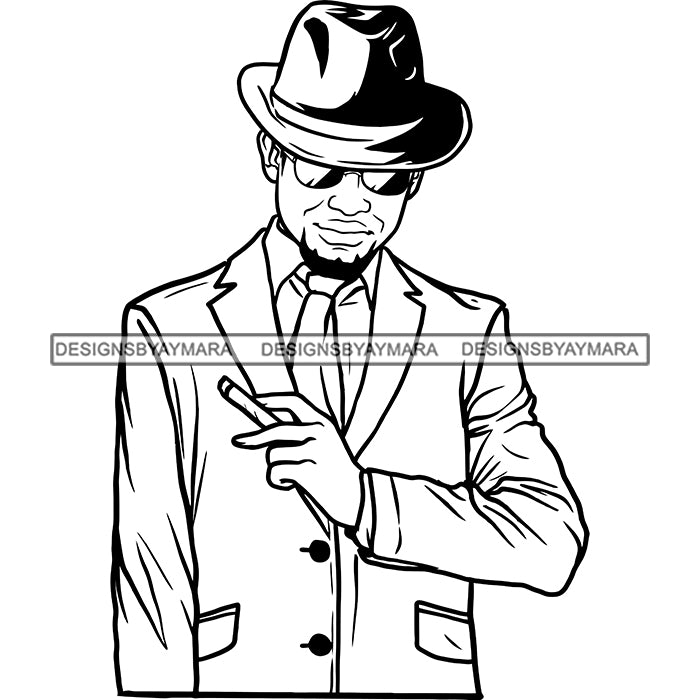 Sexy Black Man Gentleman Holding Cigar Vintage Hat Fashion Style B/W S ...