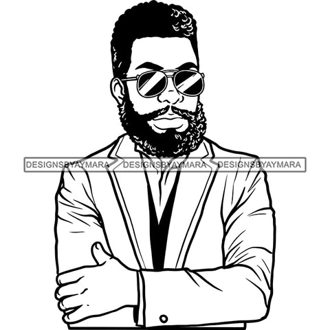 Sexy Black Man Bearded Sunglasses Business Fashion Style B/W SVG JPG PNG Vector Clipart Cricut Silhouette Cut Cutting