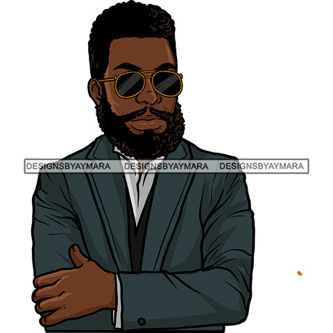 Sexy Black Man Bearded Sunglasses Business Fashion Style SVG JPG PNG Vector Clipart Cricut Silhouette Cut Cutting