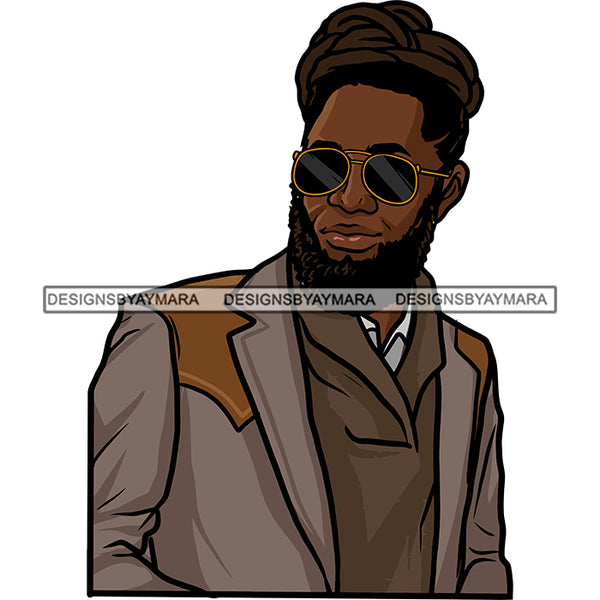 Sexy Black Man Stylish Sunglasses Dreadlocks Bun Hairstyle Illustration SVG JPG PNG Vector Clipart Cricut Silhouette Cut Cutting