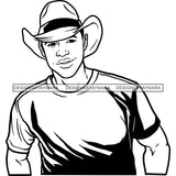 Sexy Black Man Smiling Cowboy Hat Short Sleeve T-Shirt Fashion Style B/W SVG JPG PNG Vector Clipart Cricut Silhouette Cut Cutting