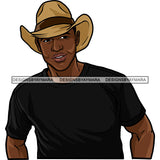 Sexy Black Man Smiling Cowboy Hat Short Sleeve T-Shirt Fashion Style SVG JPG PNG Vector Clipart Cricut Silhouette Cut Cutting